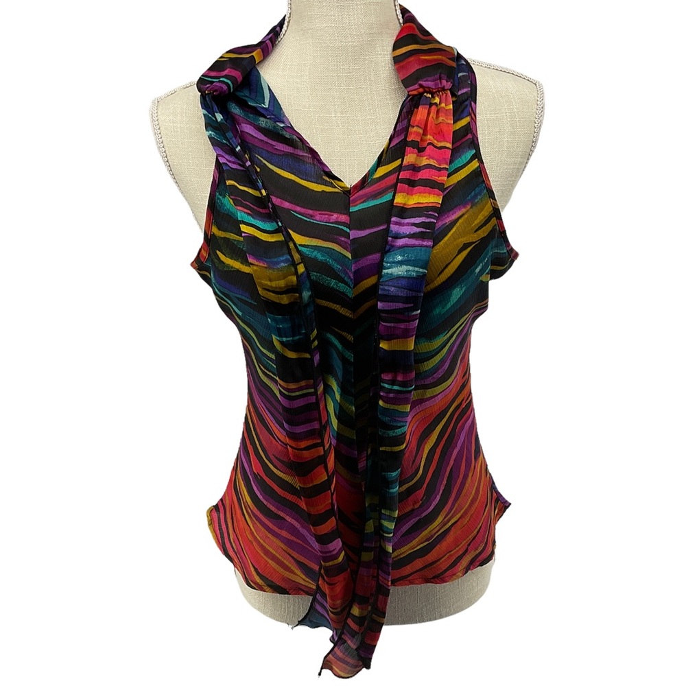 HeartSoul Large Sleeveless Blouse Ties In Front Bright Colorful Stripes